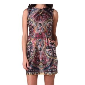 Nanette Lepore Gotham Stakes Silk Paisley Sleeveless Mini Dress